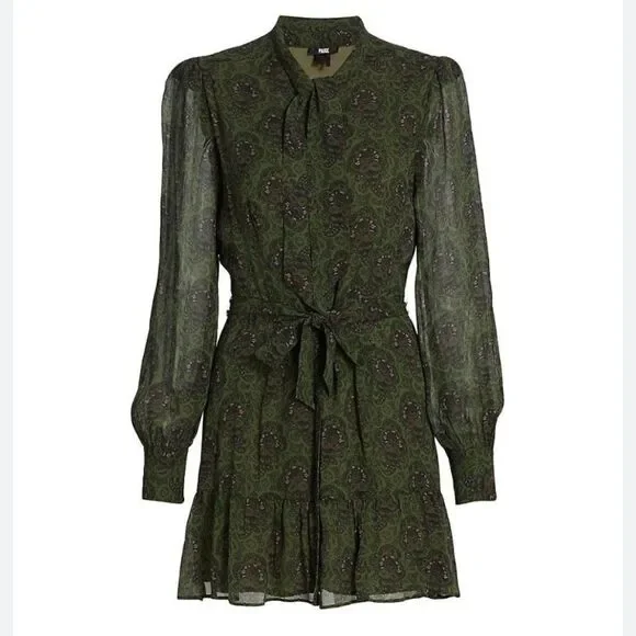 Paige Vittoria Mini Multi Green Dress Long Sleeve Army Size XL - Picture 4 of 17